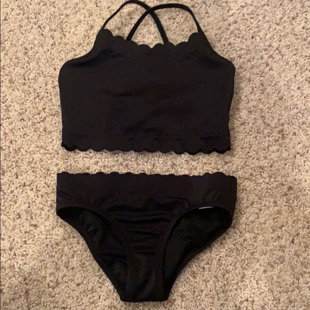 Girls Black Scalloped Crewcuts 2 Piece